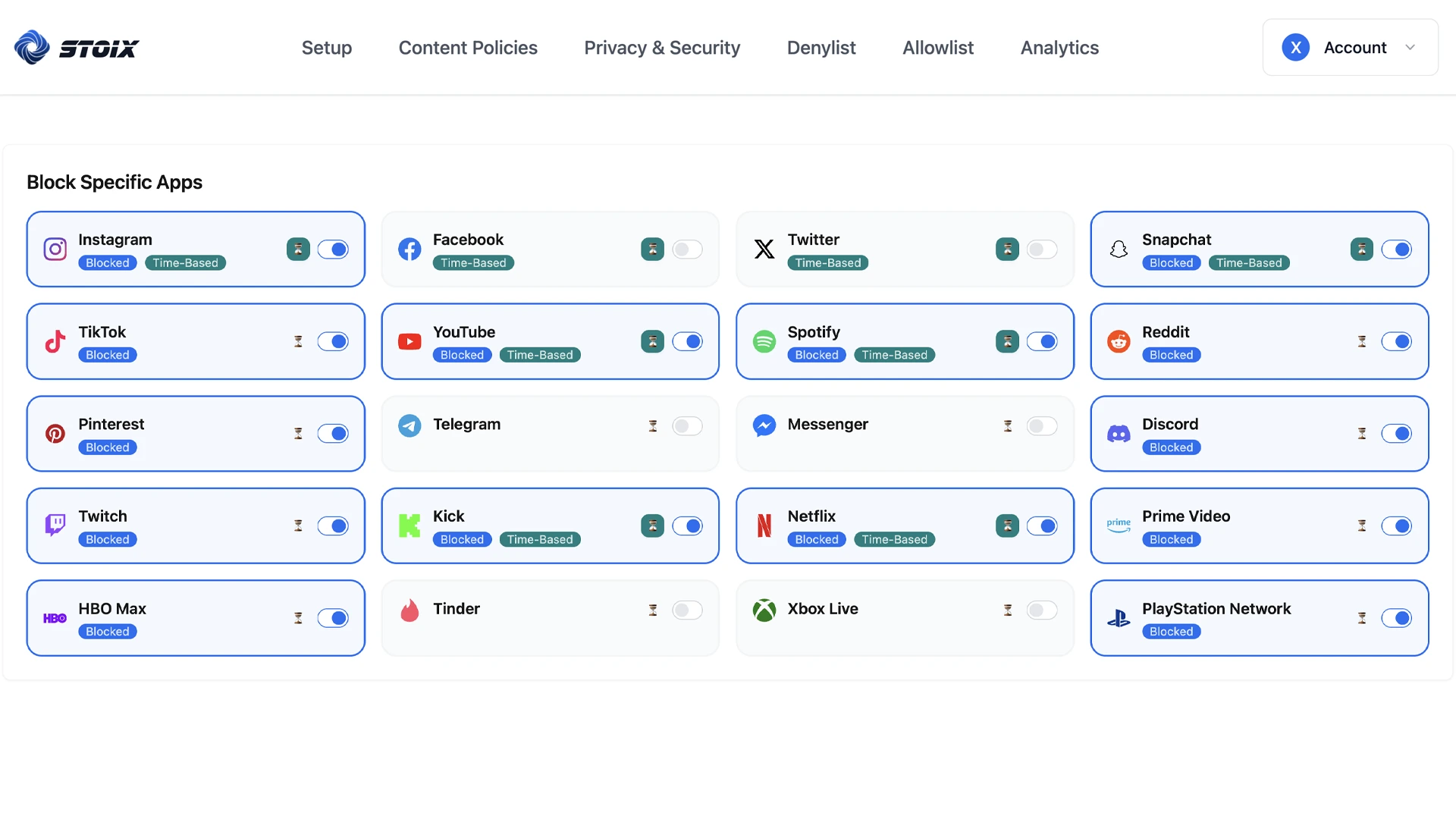 Smart App Management Dashboard - Scheduled restrictions and usage time limits